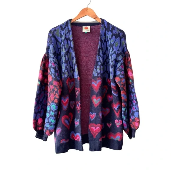 Farm Rio Ikat Dyed Hearts Open Front Cardigan - Picture 3 of 13